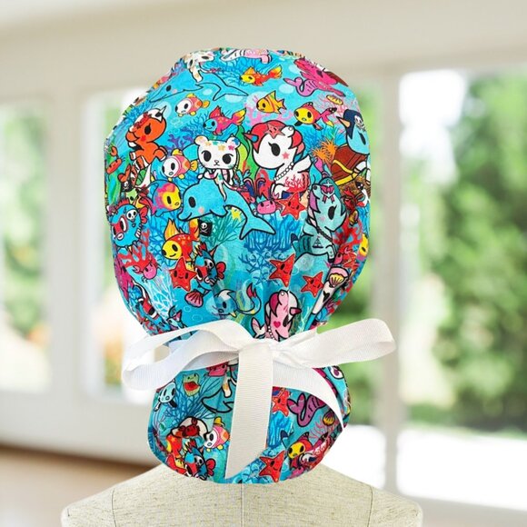 Toki-Doki Unicorn~ Ponytail Scrub Cap, Surgical Hat, OR, RN,CNA, gifts. - Picture 1 of 5